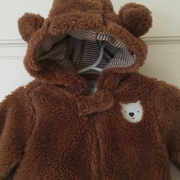 Carters 9M Infant Baby Fleece Cozy One piece Outerwear Bodysuit with Hood Brown - Picture 6 of 6